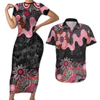 Australia NAIDOC Week 2026 Couples Matching Short Sleeve Bodycon Dress and Hawaiian Shirt Aboriginal Contemporary Art