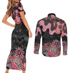 Australia NAIDOC Week 2026 Couples Matching Short Sleeve Bodycon Dress and Long Sleeve Button Shirt Aboriginal Contemporary Art