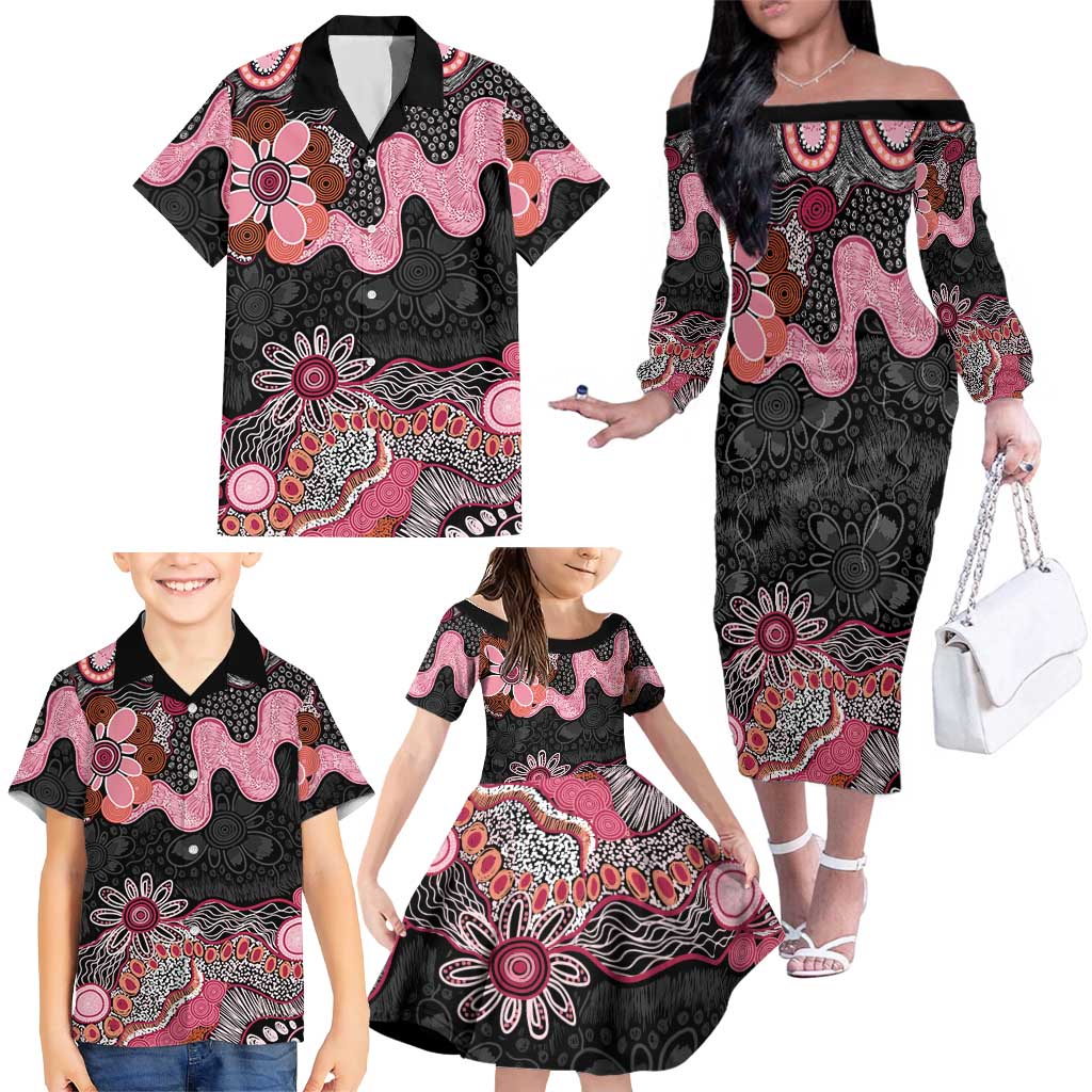 Australia NAIDOC Week 2026 Family Matching Off The Shoulder Long Sleeve Dress and Hawaiian Shirt Aboriginal Contemporary Art