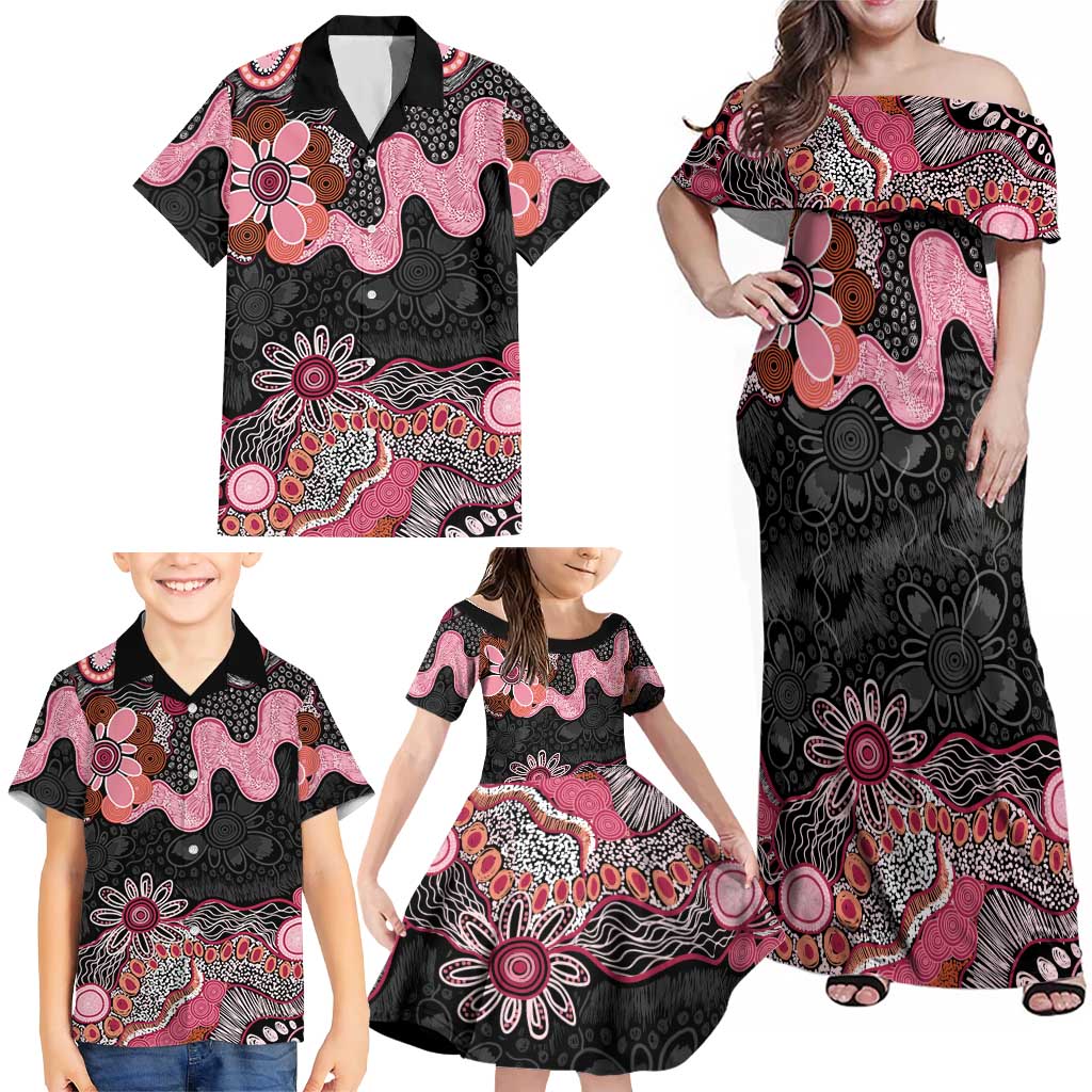 Australia NAIDOC Week 2026 Family Matching Off Shoulder Maxi Dress and Hawaiian Shirt Aboriginal Contemporary Art