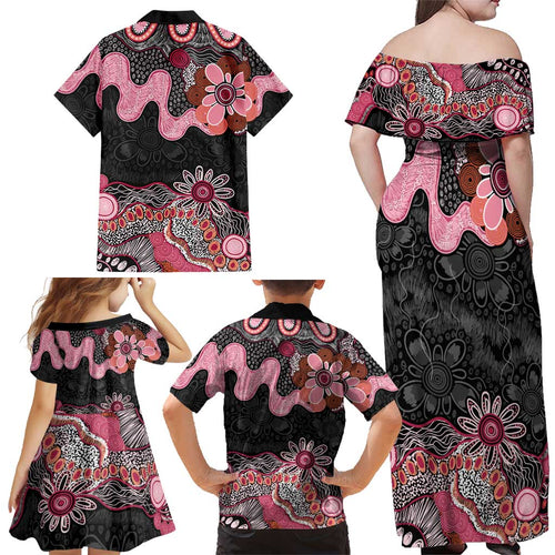 Australia NAIDOC Week 2026 Family Matching Off Shoulder Maxi Dress and Hawaiian Shirt Aboriginal Contemporary Art