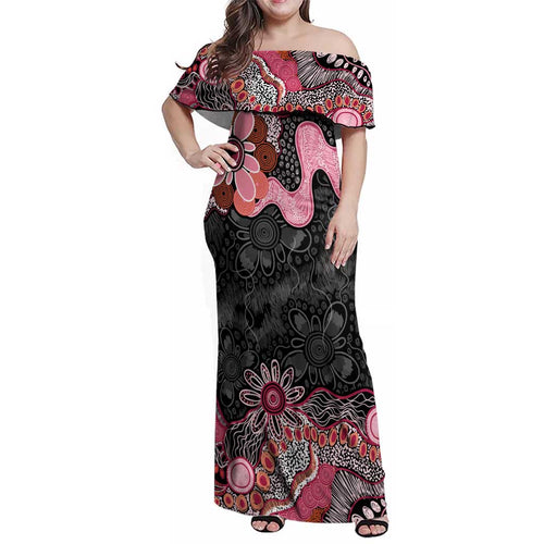 Australia NAIDOC Week 2026 Family Matching Off Shoulder Maxi Dress and Hawaiian Shirt Aboriginal Contemporary Art