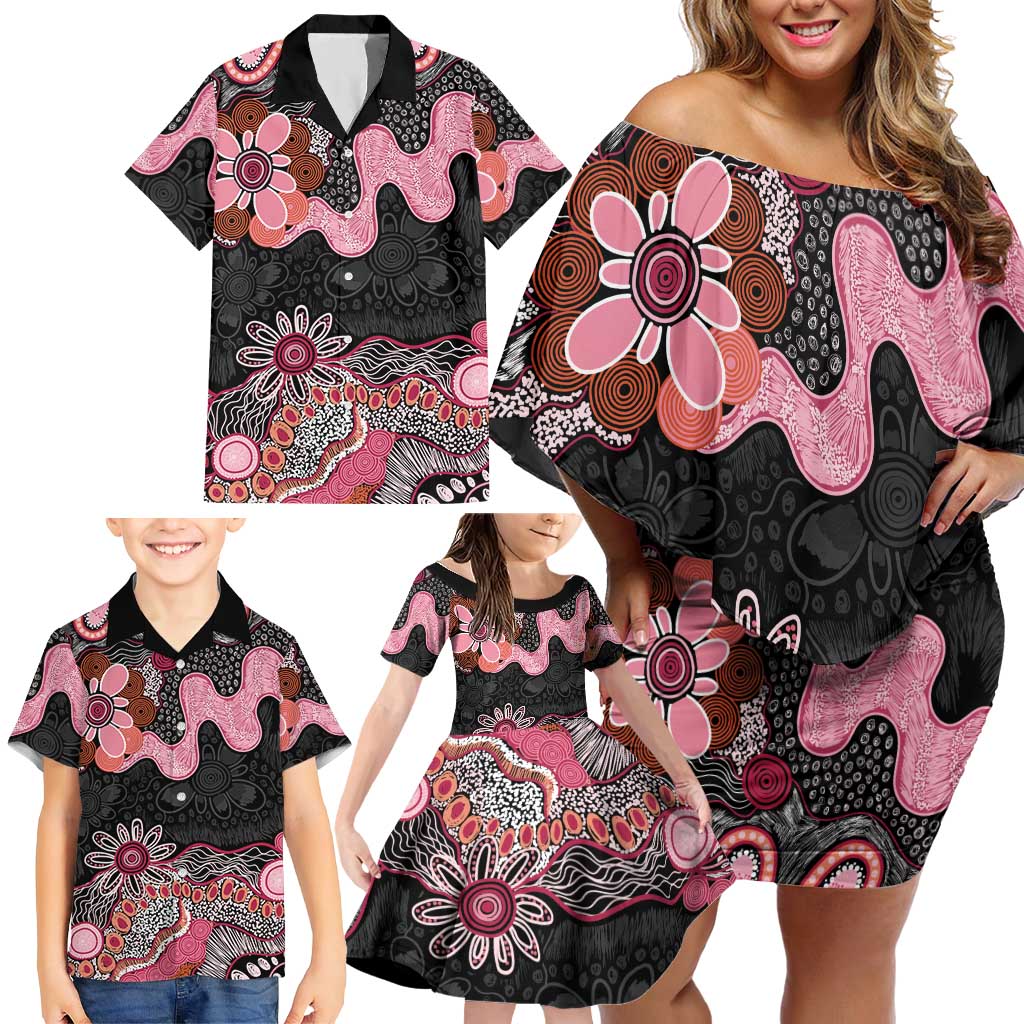 Australia NAIDOC Week 2026 Family Matching Off Shoulder Short Dress and Hawaiian Shirt Aboriginal Contemporary Art