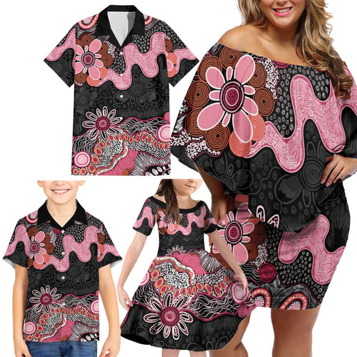 Australia NAIDOC Week 2026 Family Matching Off Shoulder Short Dress and Hawaiian Shirt Aboriginal Contemporary Art