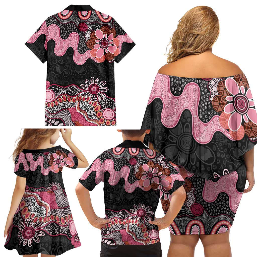 Australia NAIDOC Week 2026 Family Matching Off Shoulder Short Dress and Hawaiian Shirt Aboriginal Contemporary Art