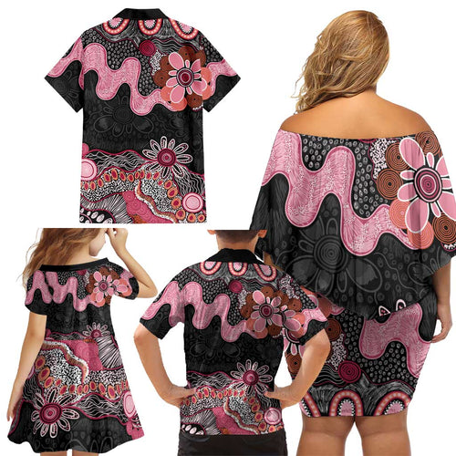 Australia NAIDOC Week 2026 Family Matching Off Shoulder Short Dress and Hawaiian Shirt Aboriginal Contemporary Art