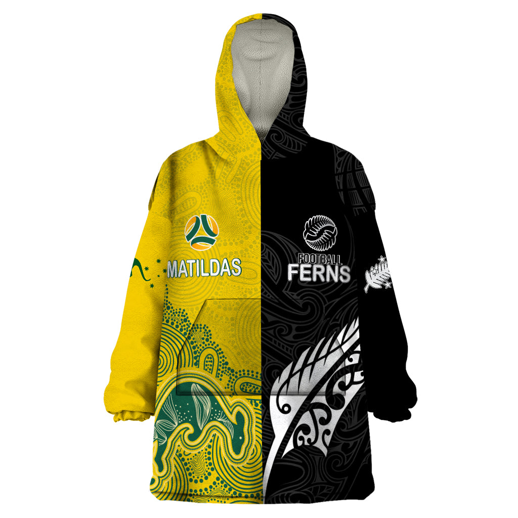 Personalised Matildas Mix Football Ferns Wearable Blanket Hoodie 2023 World Cup Aboriginal Tribal Style LT7