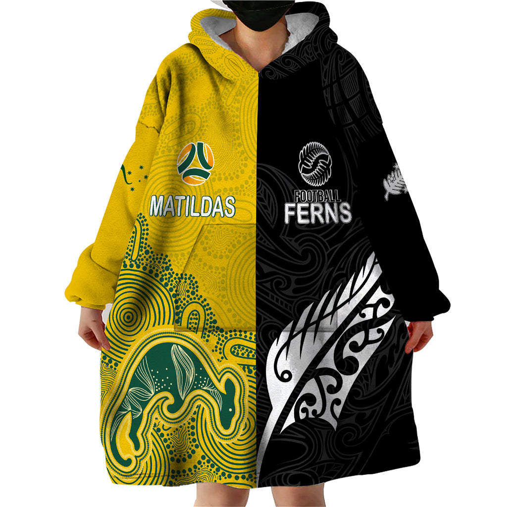 Personalised Matildas Mix Football Ferns Wearable Blanket Hoodie 2023 World Cup Aboriginal Tribal Style LT7