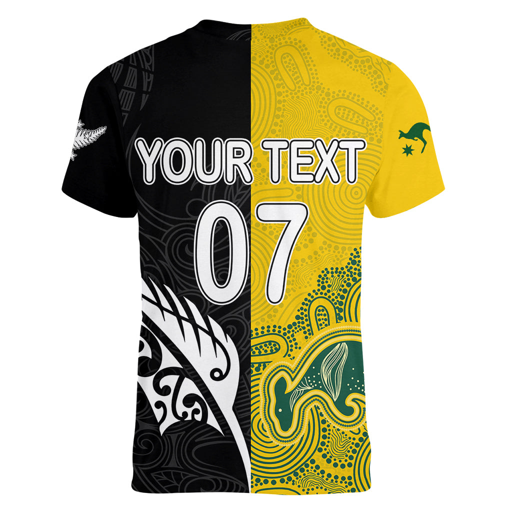 Personalised Matildas Mix Football Ferns Women V Neck T Shirt 2023 World Cup Aboriginal Tribal Style LT7