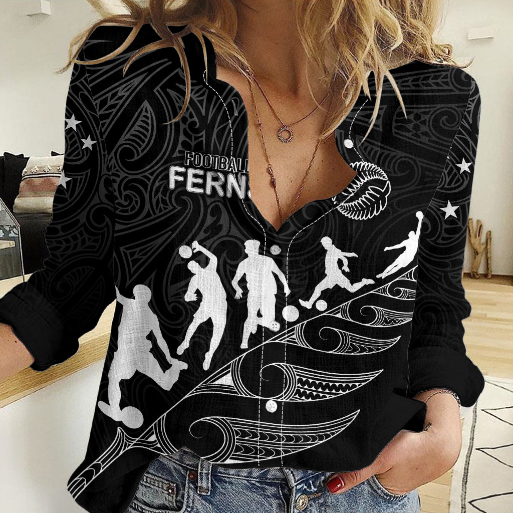 Personalised New Zealand Football Ferns Women Casual Shirt Women World Cup 2023 Tribal Koru Pattern LT7