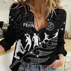 Personalised New Zealand Football Ferns Women Casual Shirt Women World Cup 2023 Tribal Koru Pattern LT7
