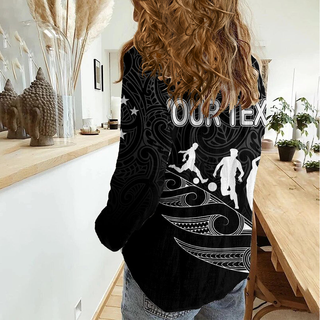 Personalised New Zealand Football Ferns Women Casual Shirt Women World Cup 2023 Tribal Koru Pattern LT7