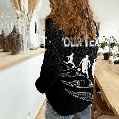 Personalised New Zealand Football Ferns Women Casual Shirt Women World Cup 2023 Tribal Koru Pattern LT7