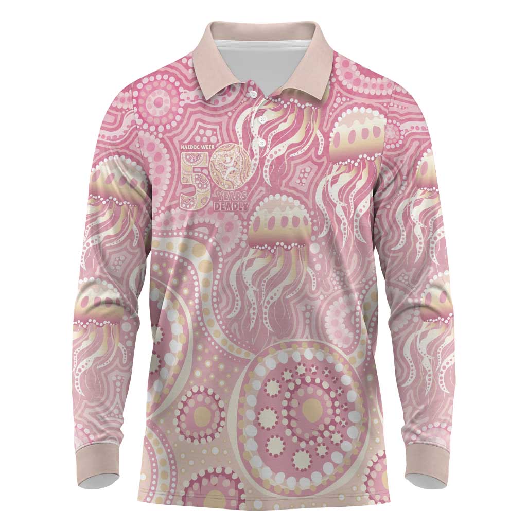 Pastel NAIDOC Week 2026 First Nations Indigenous Long Sleeve Polo Shirt Jellyfish