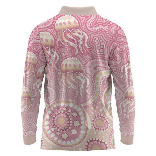 Pastel NAIDOC Week 2026 First Nations Indigenous Long Sleeve Polo Shirt Jellyfish