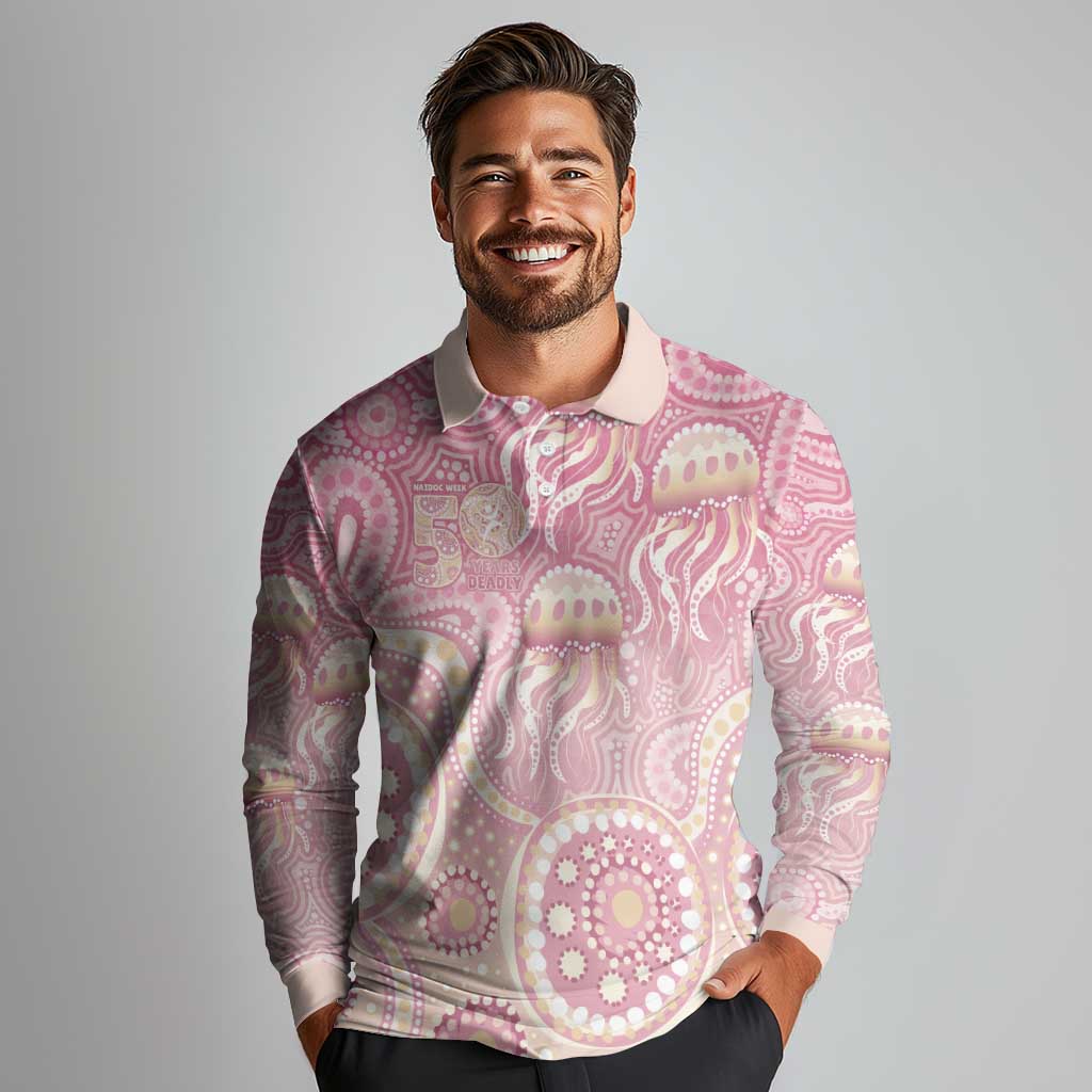 Pastel NAIDOC Week 2026 First Nations Indigenous Long Sleeve Polo Shirt Jellyfish