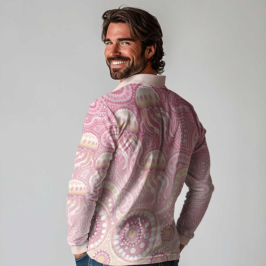 Pastel NAIDOC Week 2026 First Nations Indigenous Long Sleeve Polo Shirt Jellyfish