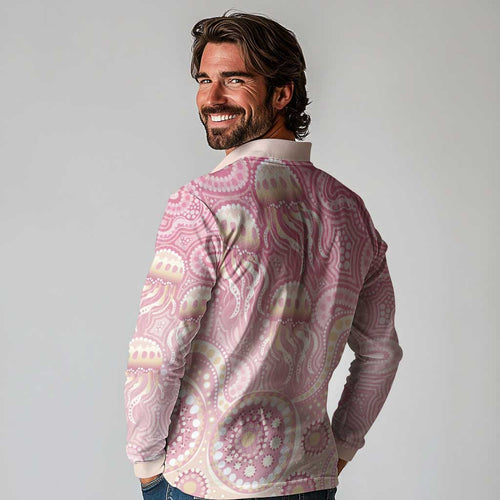 Pastel NAIDOC Week 2026 First Nations Indigenous Long Sleeve Polo Shirt Jellyfish