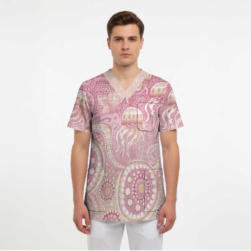 Pastel NAIDOC Week 2026 First Nations Indigenous Scrub Top Jellyfish