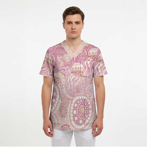 Pastel NAIDOC Week 2026 First Nations Indigenous Scrub Top Jellyfish