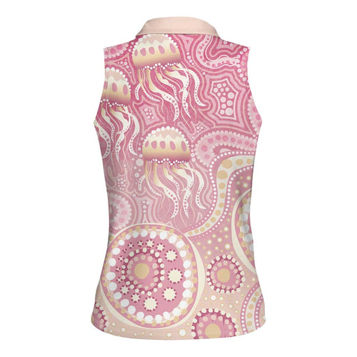 Pastel NAIDOC Week 2026 First Nations Indigenous Women Sleeveless Polo Shirt Jellyfish