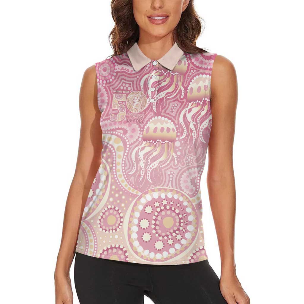Pastel NAIDOC Week 2026 First Nations Indigenous Women Sleeveless Polo Shirt Jellyfish