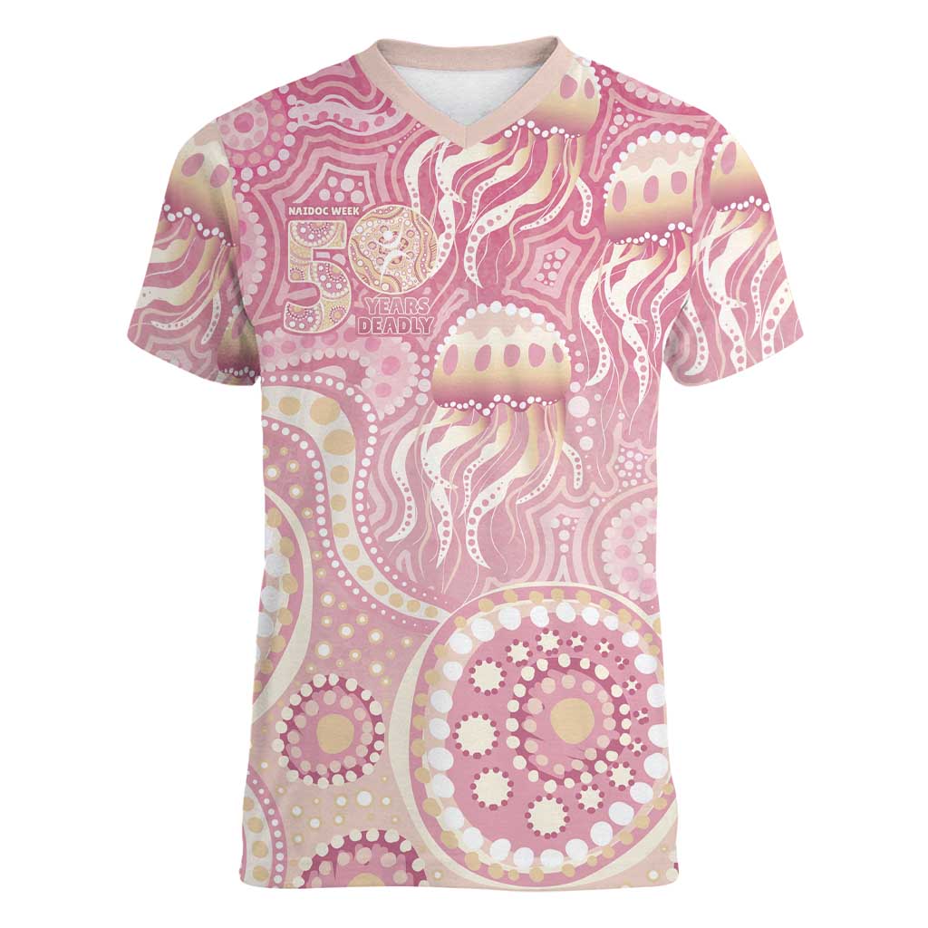Pastel NAIDOC Week 2026 First Nations Indigenous Women V-Neck T-Shirt Jellyfish