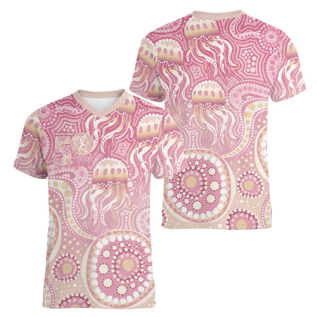 Pastel NAIDOC Week 2026 First Nations Indigenous Women V-Neck T-Shirt Jellyfish