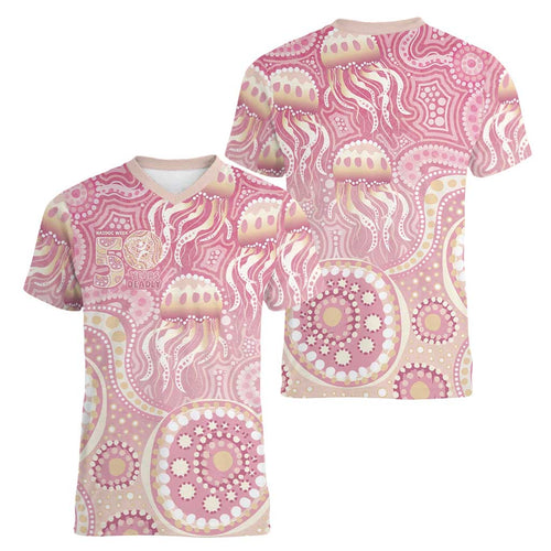 Pastel NAIDOC Week 2026 First Nations Indigenous Women V-Neck T-Shirt Jellyfish
