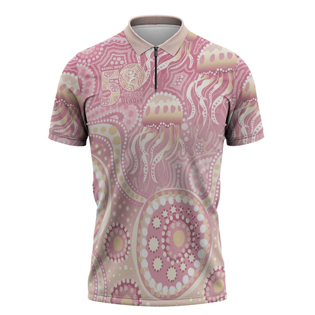 Pastel NAIDOC Week 2026 First Nations Indigenous Zipper Polo Shirt Jellyfish
