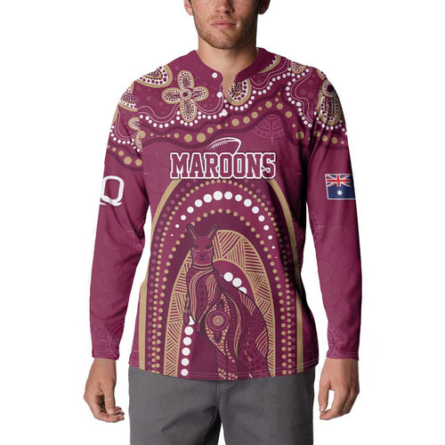 Personalized Australia QLD Rugby Indigenous Series Button Sweatshirt Maroons Kangaroos