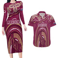 Personalized Australia QLD Rugby Indigenous Series Couples Matching Long Sleeve Bodycon Dress and Hawaiian Shirt Maroons Kangaroos