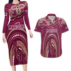 Personalized Australia QLD Rugby Indigenous Series Couples Matching Long Sleeve Bodycon Dress and Hawaiian Shirt Maroons Kangaroos