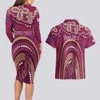 Personalized Australia QLD Rugby Indigenous Series Couples Matching Long Sleeve Bodycon Dress and Hawaiian Shirt Maroons Kangaroos