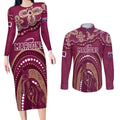 Personalized Australia QLD Rugby Indigenous Series Couples Matching Long Sleeve Bodycon Dress and Long Sleeve Button Shirt Maroons Kangaroos