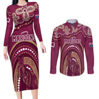 Personalized Australia QLD Rugby Indigenous Series Couples Matching Long Sleeve Bodycon Dress and Long Sleeve Button Shirt Maroons Kangaroos