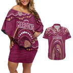 Personalized Australia QLD Rugby Indigenous Series Couples Matching Off Shoulder Short Dress and Hawaiian Shirt Maroons Kangaroos