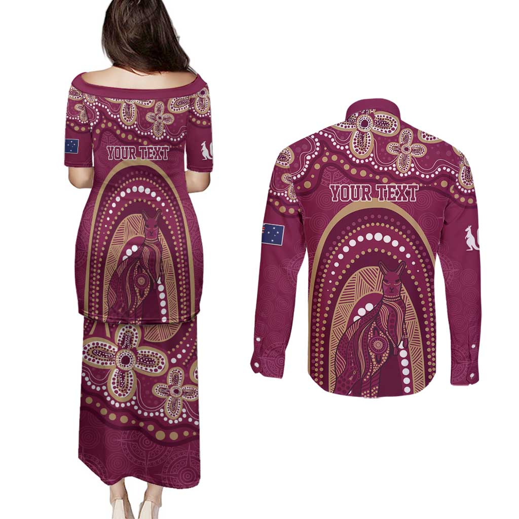 Personalized Australia QLD Rugby Indigenous Series Couples Matching Puletasi and Long Sleeve Button Shirt Maroons Kangaroos