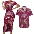 Personalized Australia QLD Rugby Indigenous Series Couples Matching Short Sleeve Bodycon Dress and Hawaiian Shirt Maroons Kangaroos