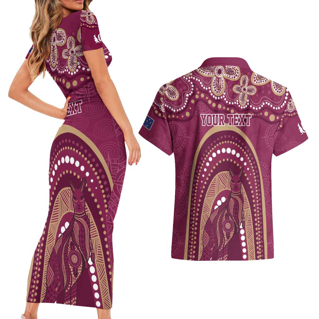 Personalized Australia QLD Rugby Indigenous Series Couples Matching Short Sleeve Bodycon Dress and Hawaiian Shirt Maroons Kangaroos