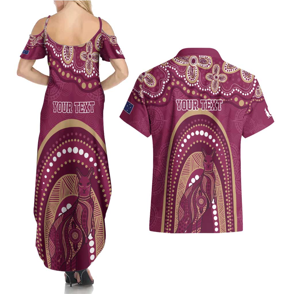 Personalized Australia QLD Rugby Indigenous Series Couples Matching Summer Maxi Dress and Hawaiian Shirt Maroons Kangaroos