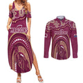 Personalized Australia QLD Rugby Indigenous Series Couples Matching Summer Maxi Dress and Long Sleeve Button Shirt Maroons Kangaroos