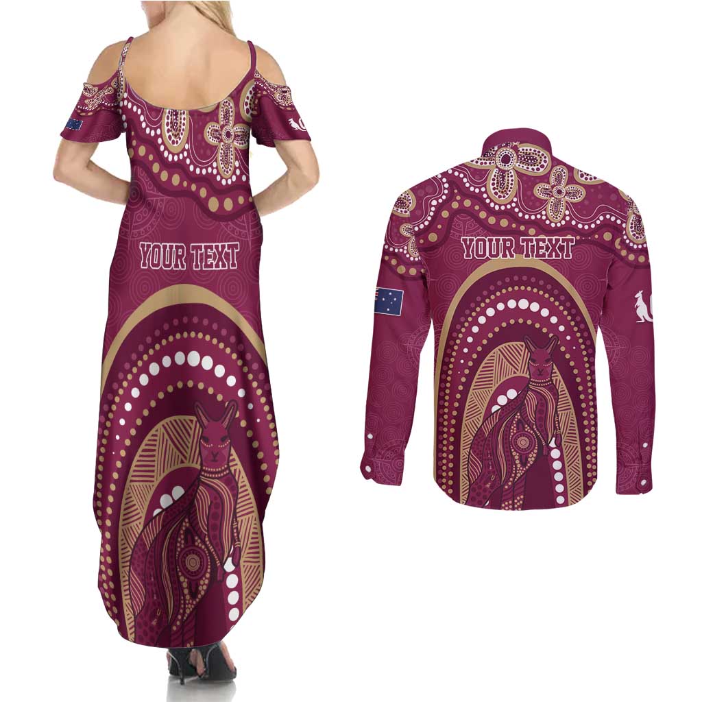 Personalized Australia QLD Rugby Indigenous Series Couples Matching Summer Maxi Dress and Long Sleeve Button Shirt Maroons Kangaroos