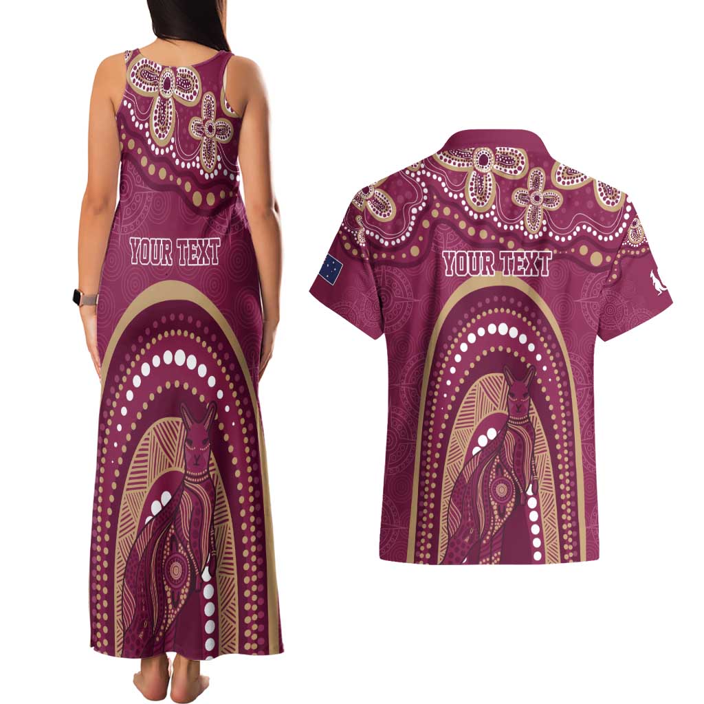 Personalized Australia QLD Rugby Indigenous Series Couples Matching Tank Maxi Dress and Hawaiian Shirt Maroons Kangaroos