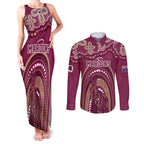 Personalized Australia QLD Rugby Indigenous Series Couples Matching Tank Maxi Dress and Long Sleeve Button Shirt Maroons Kangaroos