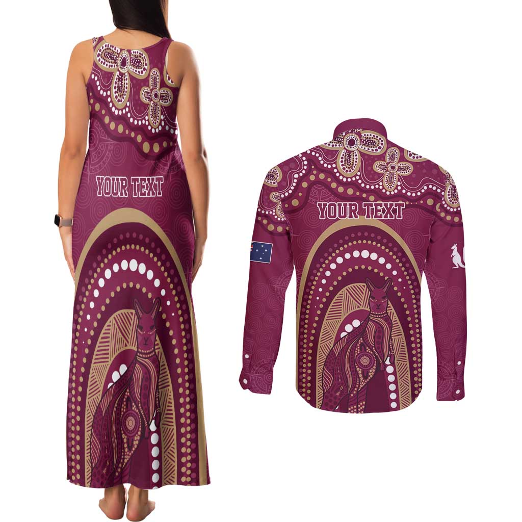 Personalized Australia QLD Rugby Indigenous Series Couples Matching Tank Maxi Dress and Long Sleeve Button Shirt Maroons Kangaroos