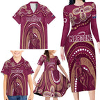 Personalized Australia QLD Rugby Indigenous Series Family Matching Long Sleeve Bodycon Dress and Hawaiian Shirt Maroons Kangaroos