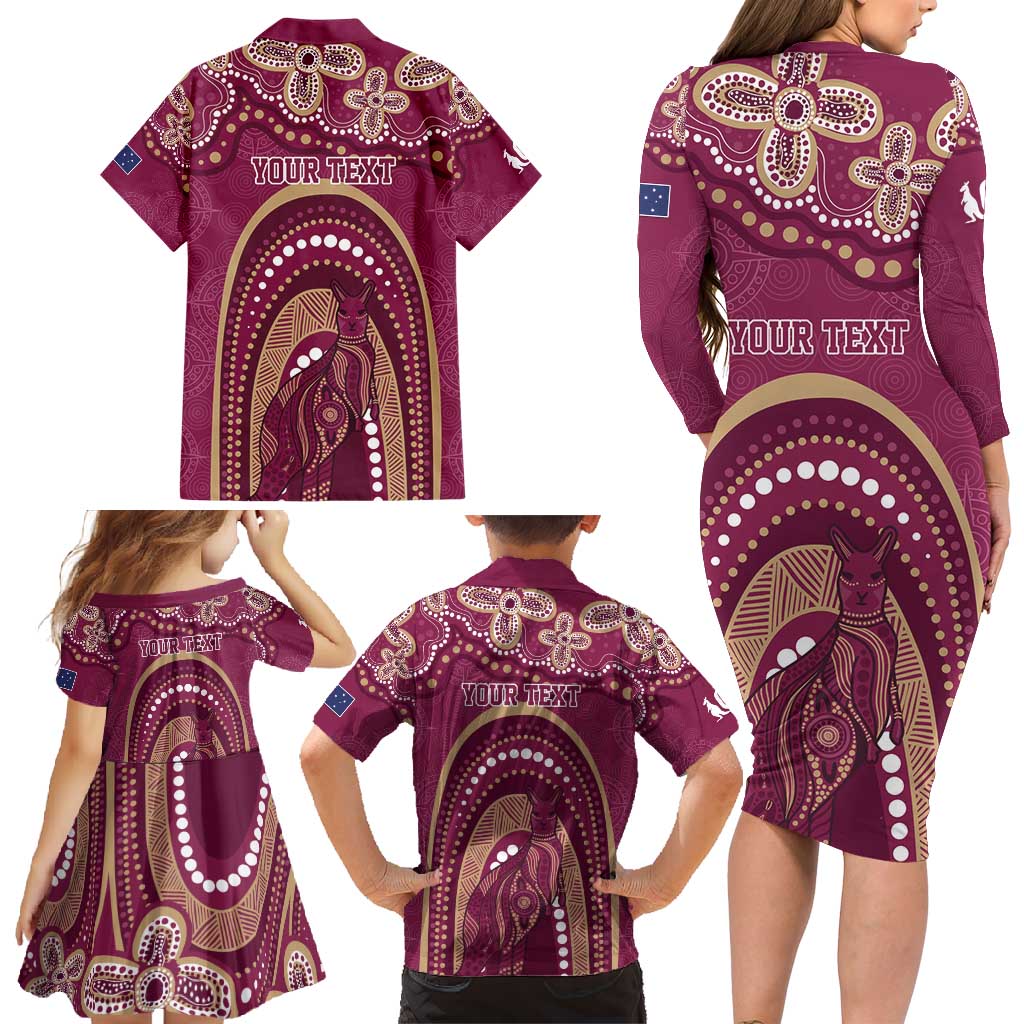 Personalized Australia QLD Rugby Indigenous Series Family Matching Long Sleeve Bodycon Dress and Hawaiian Shirt Maroons Kangaroos