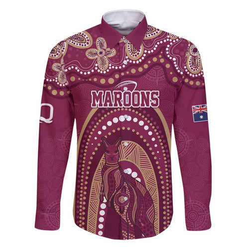 Personalized Australia QLD Rugby Indigenous Series Family Matching Long Sleeve Bodycon Dress and Hawaiian Shirt Maroons Kangaroos