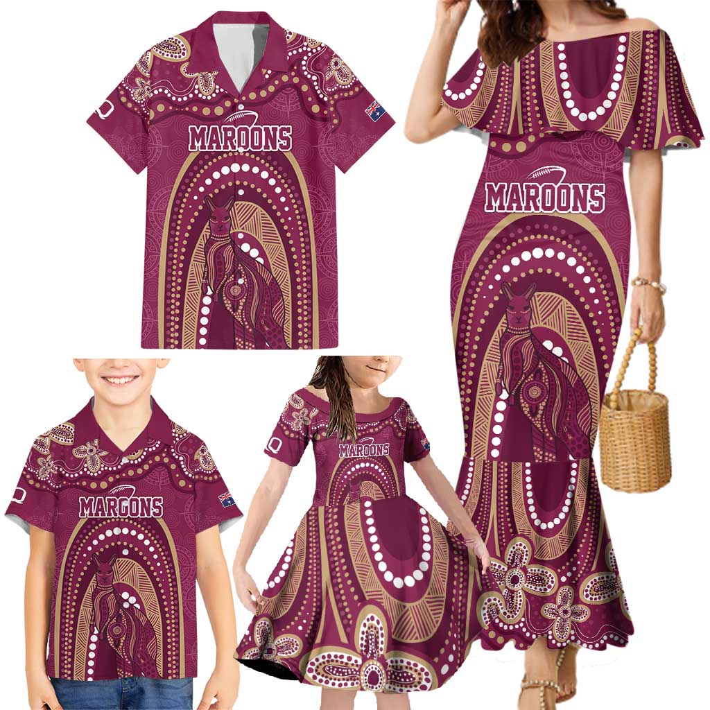 Personalized Australia QLD Rugby Indigenous Series Family Matching Mermaid Dress and Hawaiian Shirt Maroons Kangaroos